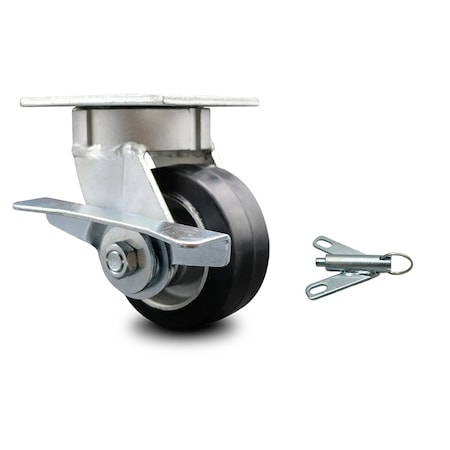 Service Caster 4 Inch Kingpinless Rubber on Aluminum Wheel Caster with Brake and Swivel Lock SCC-KP30S420-RAR-SLB-BSL